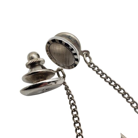 Swank Cufflinks & Tie Tacks Brushed Silver Tone Etched Vintage Mens Jewelry 80s - Picture 8 of 16